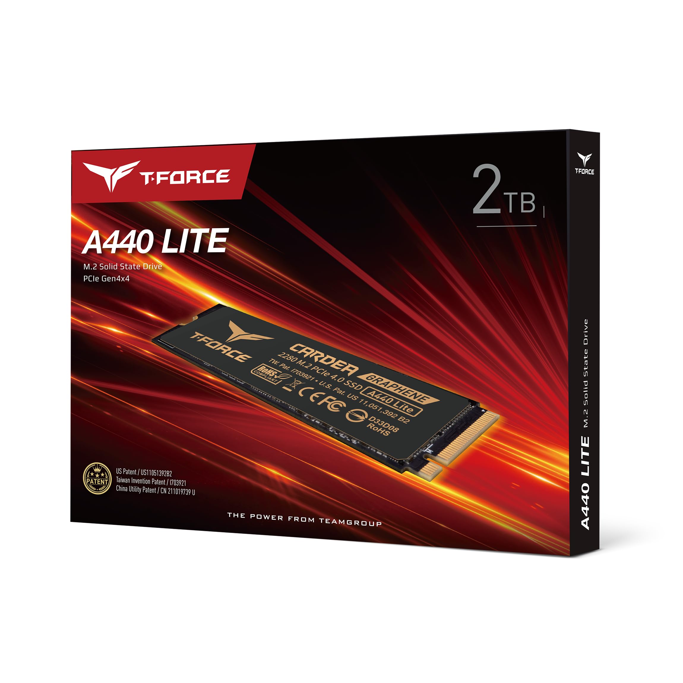 TEAMGROUP T-Force A440 Lite 2TB Graphene Heatsink 3D NAND TLC NVMe Phison PS5027-E27T PCIe 4.0 Gen4x4 M.2 2280 Internal SSD Works with PS5 Read/Write 7400/6400 MB/s TM8FFQ002T0C129