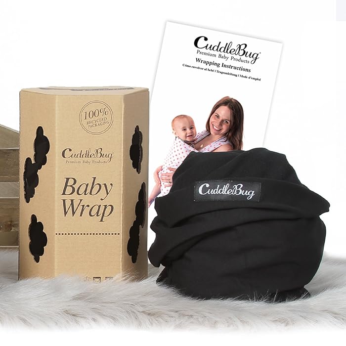 Image 3 - CuddleBug Baby Wrap Sling + Carrier - Newborns & Toddlers up to 36 lbs - Hands Free - Gentle, Stretch Fabric - Ideal for Baby Showers - One Size Fits All (Black)