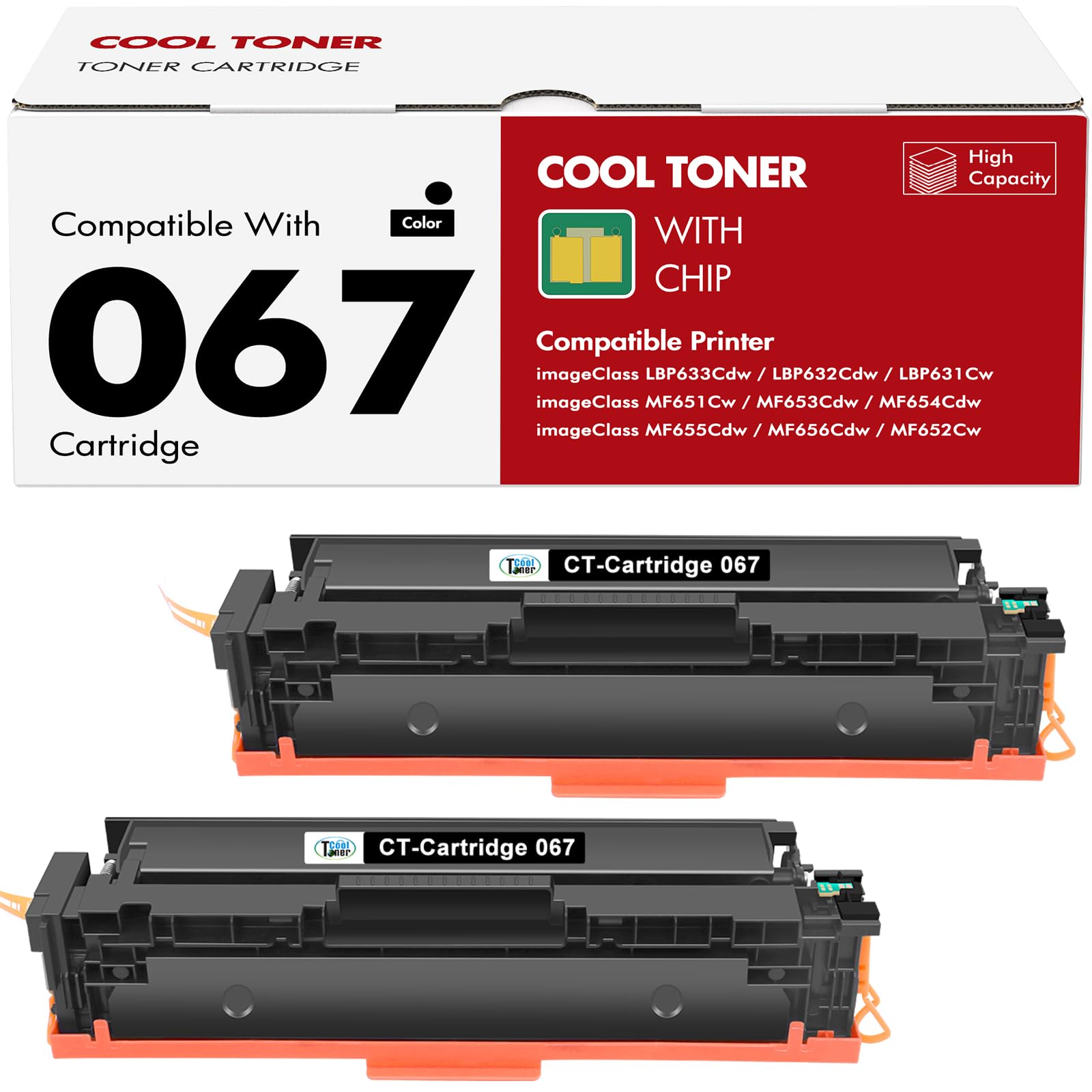 Photo 1 of 067 Black Toner Cartridge 067H MF654CDW MF656CDW Compatible Replacement for Canon 067 Black 067H imageClass LBP633Cdw LBP632Cdw LBP631Cw MF651Cw MF653Cdw MF655Cdw Printer 2 Pack High Yield Ink