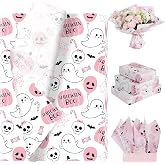100 Sheets Pink Ghost Boo Tissue Paper, Cute Girly Ghost Pumpkin Skull Candy Pattern Wrapping Tissue for Halloween DIY Crafts Trick & Treat Party Supplies, 13.8 x 19.7 Inch