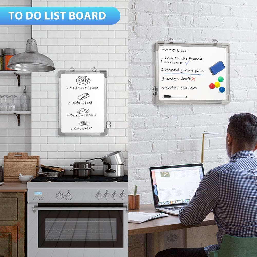 Small Dry Erase White Board, ARCOBIS 12" x 16" Magnetic Hanging Double-Sided Whiteboard for Wall, Portable Mini Easel Board for Kids Drawing, Kitchen Grocery List, Cubicle Planning Memo Board : Office Products