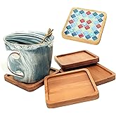 4PCS Mosaic Bamboo Coasters for Crafts, Blank Base Trays, Drinking Cup Coaster, Plant Coaster, Art Plate,DIY Mosaic Supplies (Square)
