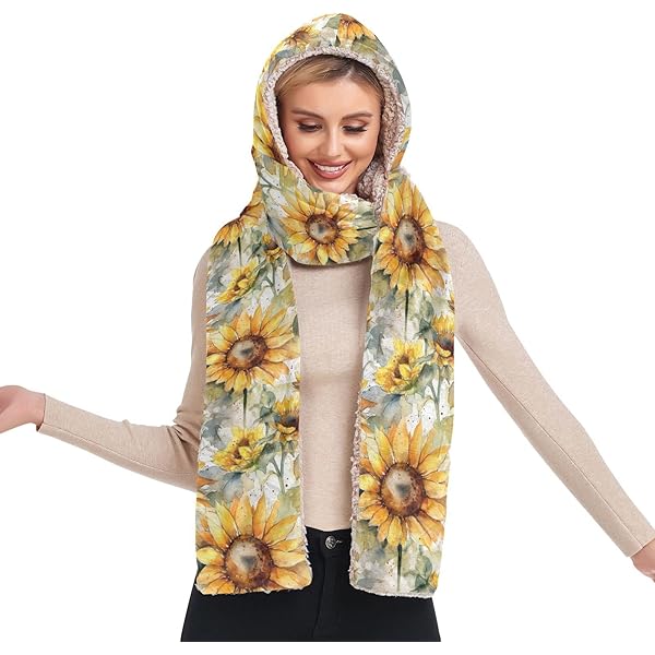 UMIRIKO Lemon Flowers Floral Warm Winter Hooded Scarf Hat