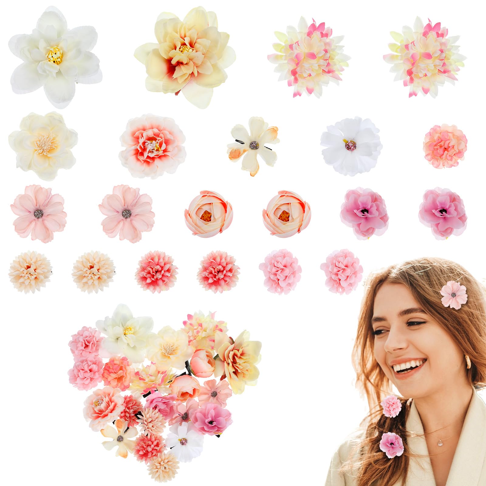 Pack of 21 Flower Hair Clip, Flower Hair Clip, Bohemian Hair Clip, Multicoloured Rose Hair Pins, Hair Accessories, Large Flower-Shaped Claw Clips for Women, Non-Slip Hair Styling Accessories