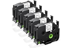 Labelife TZe-241 TZe TZ Tape 18mm 0.7 Laminated White Compatible with Brother P Touch Label Maker Tape 18mm .7 TZe241 for Brother PT-D400 PT-D410 PT-D600 D610BT PTD460BT, 5-Pack, 3/4 Inch