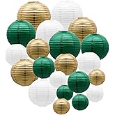 ADLKGG Green Gold Paper Lanterns Party Decorations, Round Hanging Lantern for St. Patrick's Day, Graduation, Wedding, Tropical Jungle Theme Birthday Party Football Theme Baby Shower Decorations