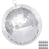 EELLAO 12inch Disco Ball Mirror Balls Large Hanging Disco Balls for Party Decorations, Weddings, Events, (12inch Disco Ball x 1pc, Replacement Mirror x 15pcs)