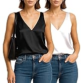 Geyoga 2 Pack Womens Silk Satin Tank Tops V Neck Blouses Sleeveless Casual Tank Shirts Cami Shirt Basic Camisole