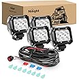 Nilight LED Pods 4Pcs 4 Inch 18W Flood Off Road Fog Lights Driving Roof LED Light Bar Work Light with 16AWG Wiring Harness Kit - 4 Leads for Truck ATV UTV SUV Boat, 2 Years Warranty