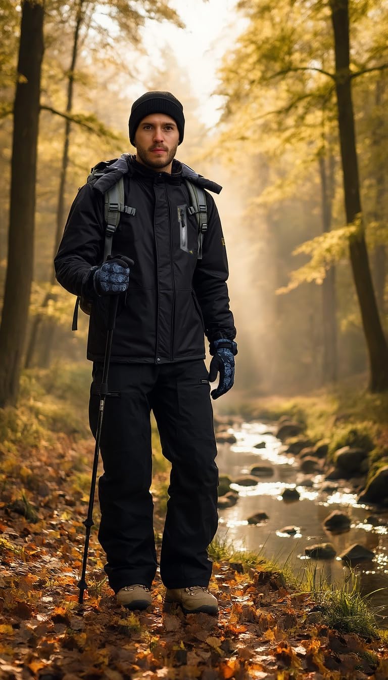 PrimeCrest Winterjacke Herren Jacke Fleecejacke Skijacke Wasserdichte Warme Thermo Gefüttert Softshell Ski Winter Tactical Hoodie Jacke Männer Snowboard Dicke Outdoorjacke Softshelljacke Schwarz L 6