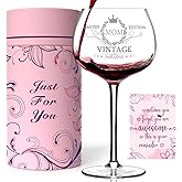 Gumry Gifts for Mom from Daughter Son, 16OZ Vintage Engraved Wine Glass Birthday Decorations Birthday Gifts Box Ideal for Women Mother