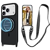 VooDirop for iPhone 17 Pro Case with Lanyard Compatible with MagSafe Silicone, Crossbody Phone Case with Neck Strap Adjustable, Magnetic Phone Cover for iPhone 17 Pro 6.3'' Black