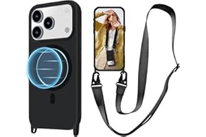 VooDirop for iPhone 17 Pro Max Case with Lanyard Compatible with MagSafe Silicone, Crossbody Phone Case with Neck Strap Adjustable, Magnetic Phone Cover for iPhone 17 Pro Max 6.9'' Black