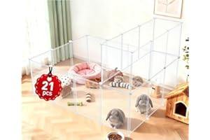 LEICHTEN 21 Panels 16.5" H Small Animal Playpen, Anti-Jump Durable Puppy Play Pen for Rabbits, Kittens, Chicklings, Ducklings & Hamsters DIY Indoor Outdoor Use, Transparent