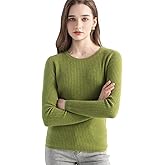 Chanyarn Women's 100% Cashmere Sweater Crewneck Fit Rib Knit Top Fall Winter Long Sleeve Basic Soft Knitted Pullover