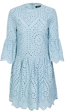 Lace Embroidery Cotton Mini Dress Women Ruffle Sleeve White Hollow Out Short Dress at Amazon 