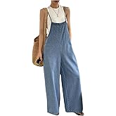 SweatyRocks Women's Loose Denim Bib Overall Jeans Wide Leg Baggy Overalls Jumpsuit with Pockets