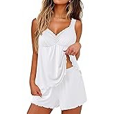Ekouaer Womens Pajama Sets 2 Piece Cute Pj Set Lace V Neck Tank Top and Shorts Sleepwear Soft Sexy Lingerie Bridal Nightwear
