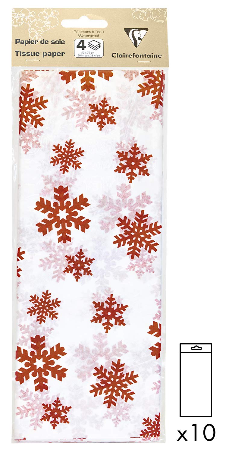 Clairefontaine - 393808AMZC - Silk Paper - Pack of 40 Folded Sheets - Size : 50x70cm - 18g - Design : Red Flakes - Gift Wrapping, Personalised gifts, Creative