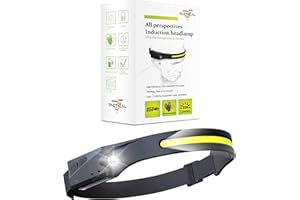 FREEZE2TRIM Tactical Headlight Rechargeable 230° Wide Beam LED Tactical Headlamp, Rechargeable USB-C Headlight with Motion Sensor, 350 Lumens, IPX4 Waterproof, Head lamp for Camping Essentials, Hiking, Running