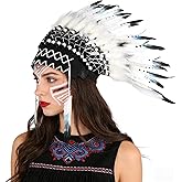 Ruiqas Native American Headdress, Indian Style Feather Headdress with Elastic Band for Adults Party Photo Props Party Decor