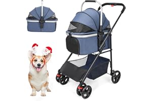 Wedyvko 3-in-1 Dog Stroller for Small Medium Dogs, Upgraded Versatile Pet Stroller with Detachable Travel Folding Carrier and Car Seat, Basket, Brake, Secure Clasp Storage Pouch, Leash, Navy