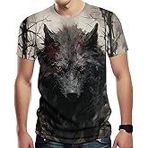 Girren Men's Novelty Wolf Graphic T-Shirts 3D Animal Printed Shirts Casual Summer Tee Top