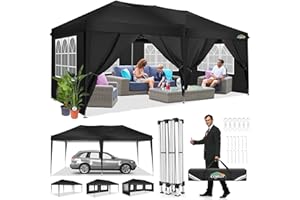COBIZI 10x20 Pop Up Canopy Tent with Removable Sidewalls Waterproof Commercial Instant Shelter Outdoor Gazebo Party Tent Protable Canopy Tents for Parties with Carry Bag (Black, 10'x20')