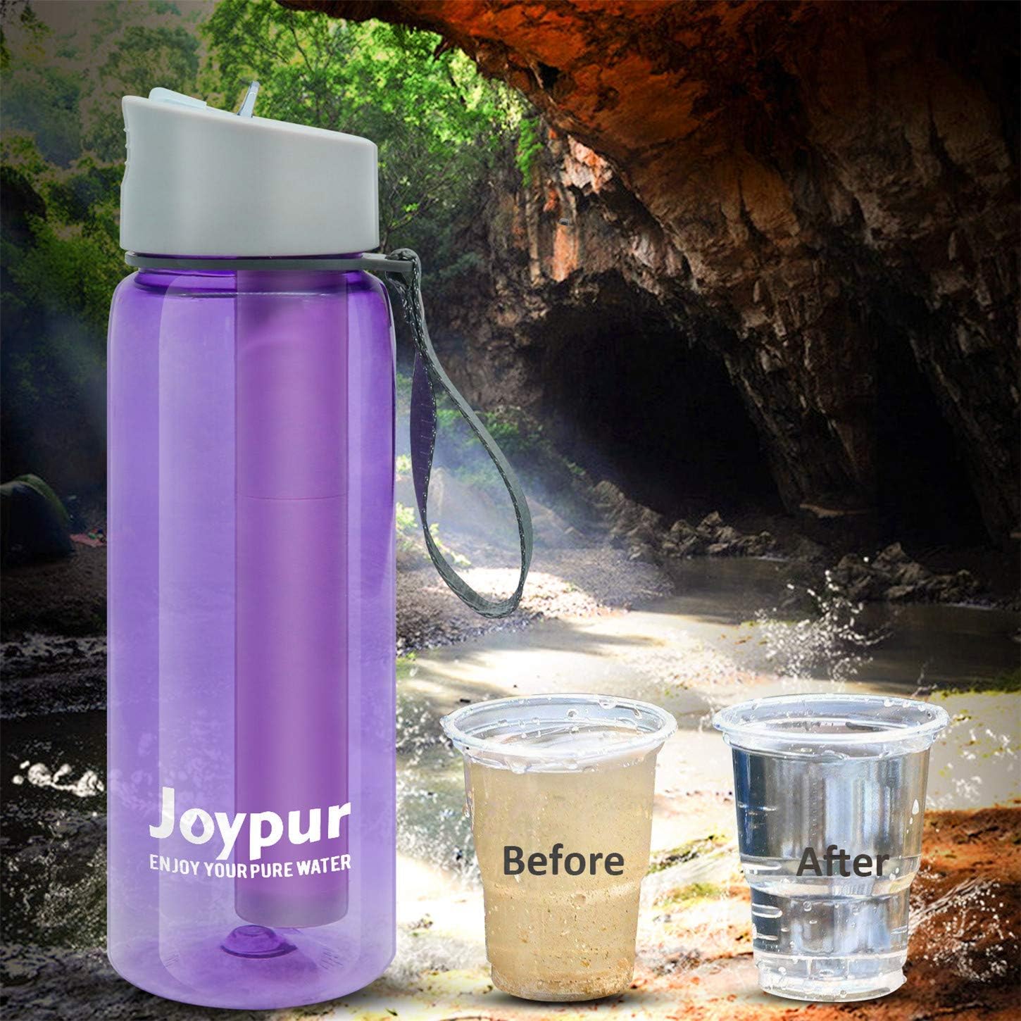 Joypur Outdoor Filtered Water Bottle - BPA Free, with Filter Integrated 3 Stage Portable Water Bottle for Camping Travel Hiking Backpacking : Sports & Outdoors