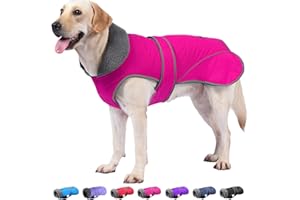 Dogcheer Dog Coat, Waterproof Dog Jacket Reflective Pet Winter Coat with Adjustable Hook & Loop, Christmas Puppy Fleece Jacket Warm Turtleneck Snowsuit for Small Medium Large Dogs - Pink, L