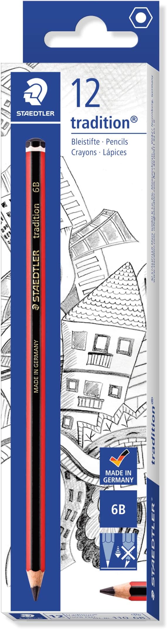 STAEDTLER 110-6B Tradition Graphite Pencil 6B Box of 12 for Drawing