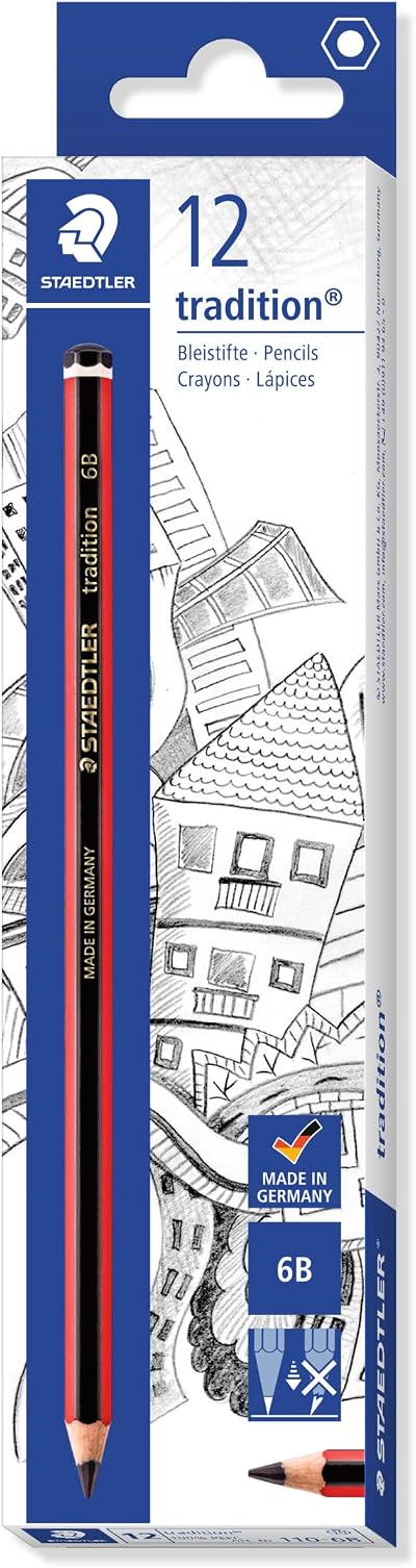 STAEDTLER 110-6B Tradition Graphite Pencil 6B Box of 12 for Drawing