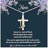Mikovivi Stethoscope Cross Necklace, Alloy Nurse Necklaces with Greeting Card Personalized Medicine Pendant Jewelry Nursing Graduation gifts for Woman