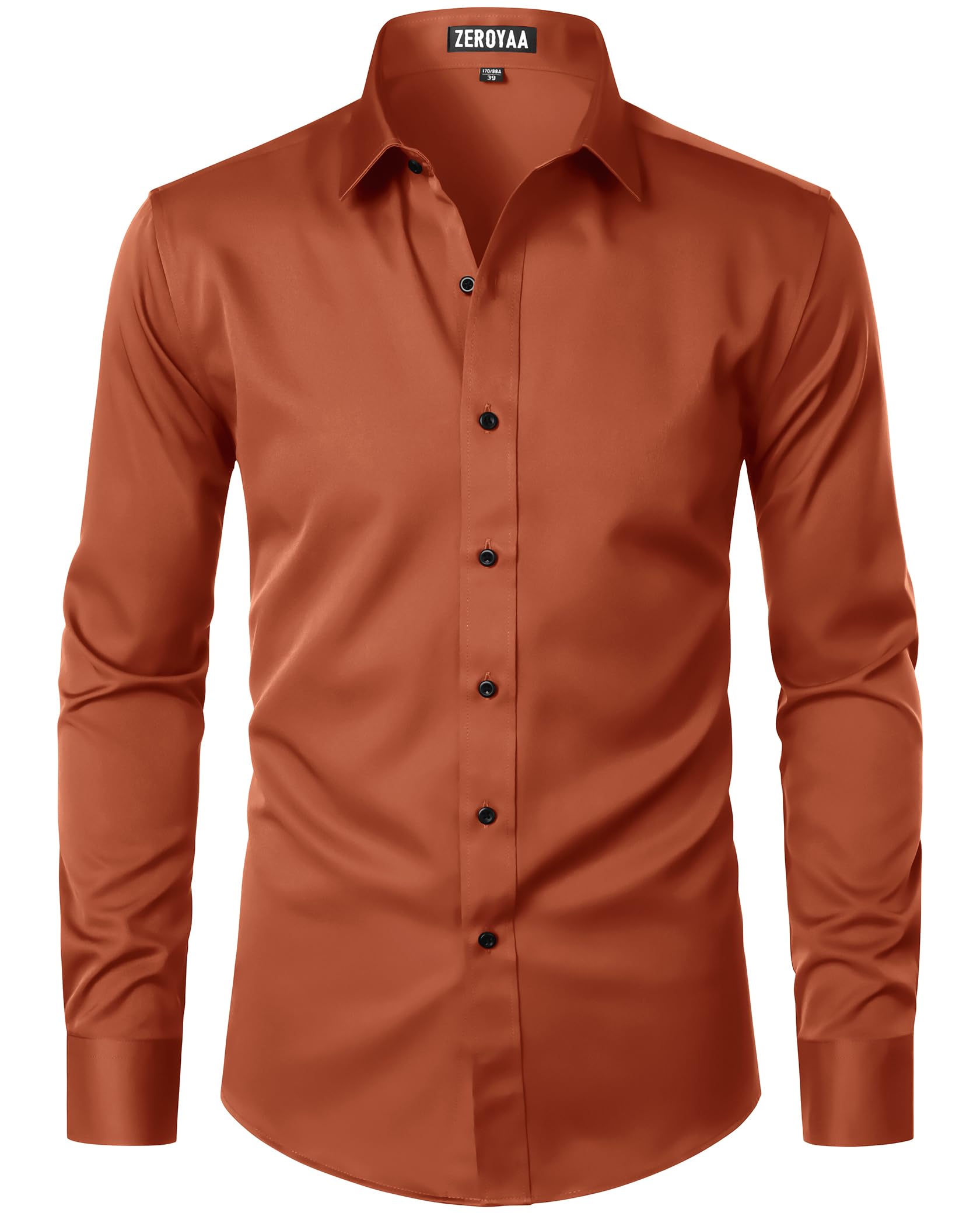 Photo 1 of ZEROYAA Men's Long Sleeve Dress Shirt Modern Slim Fit Wrinkle-Free Casual Business Button Up Shirts ZSSCL07-Burnt Orange Small
