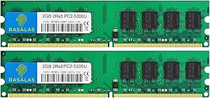 Rasalas DDR2 PC2-5300 DDR2 667 DDR2 4GB Kit (2x2GB) PC2-5300U DDR2-667 Udimm 2RX8 1.8V CL5 240-Pin Non-ECC Unbuffered Desktop Computer RAM Memory