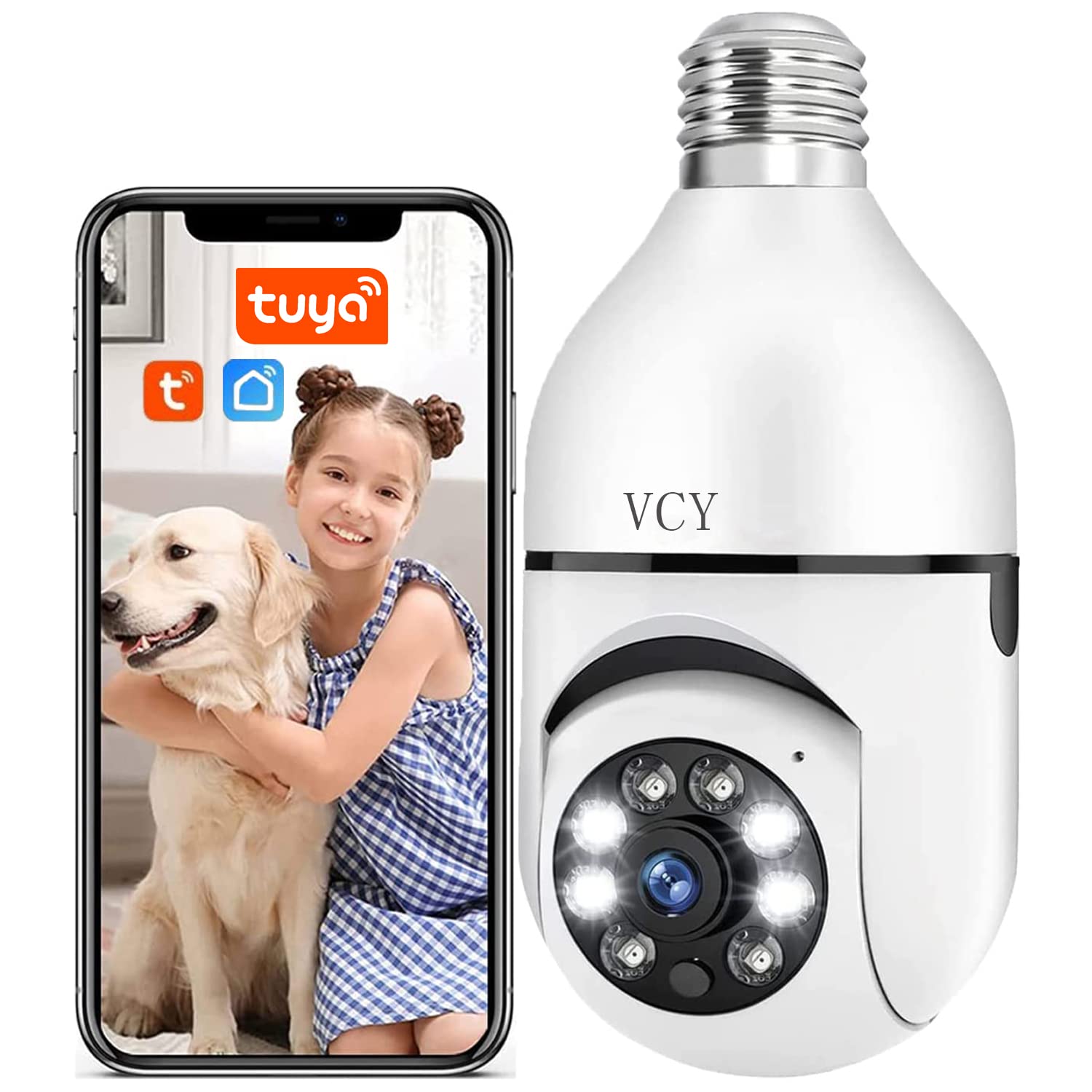 E27 Bulb Camera, Wireless Wifi Camera,TUYA Full HD 1080P Night Vision Home Security Camera, Remote Access, smart life, Security 2.4GHz CCTV Cam 360 degree Human Outdoor mart Indoor (Two Way Audio)