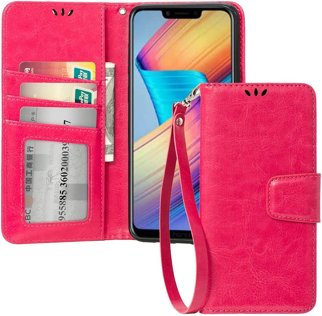 Shemax Huawei Honor Play Phone Case, [Slim Fit] Heavy Duty Protective Shock Resistant Flip Cover Wallet Case Kickstand Shockproof Bumper for Huawei Honor Play-Pink