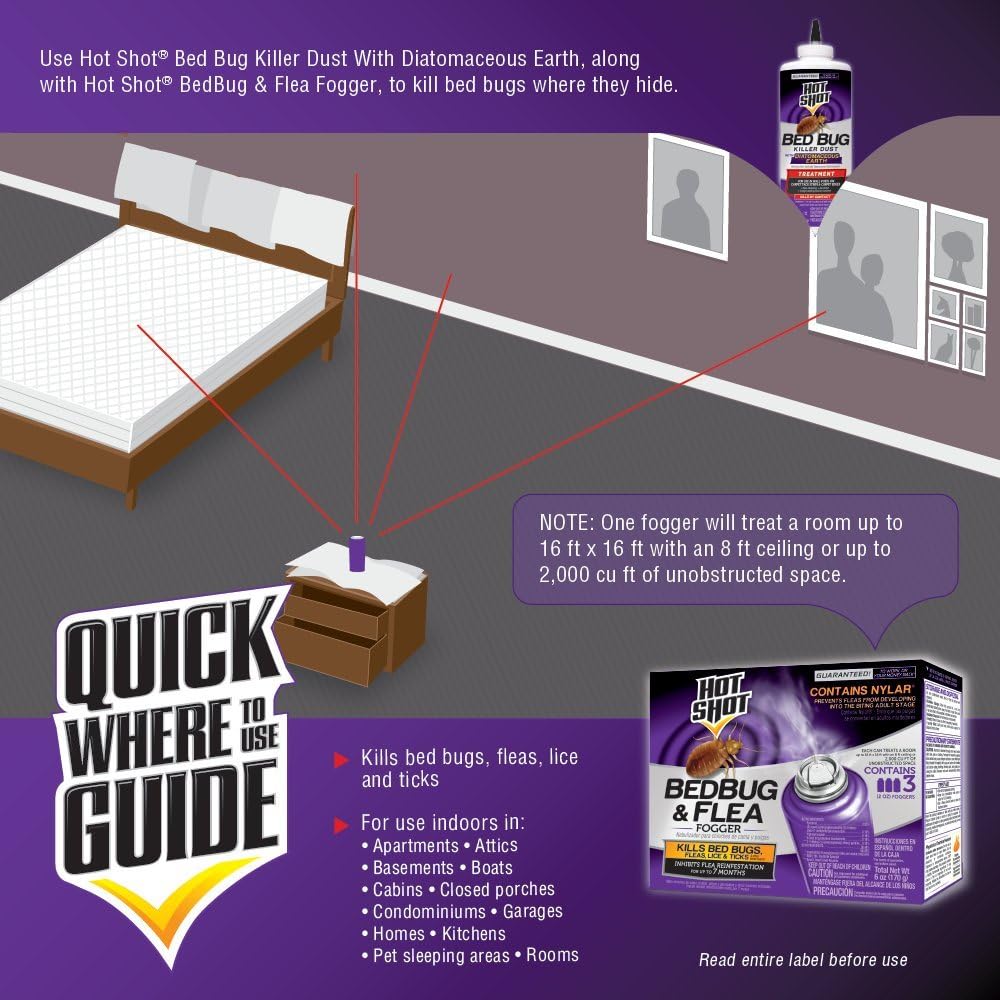 Hot Shot 95911 AC1688 Bedbug & Flea Fogger, Pack of 3, Purple : Hot Shot Bed Bug Fogger : Garden & Outdoor