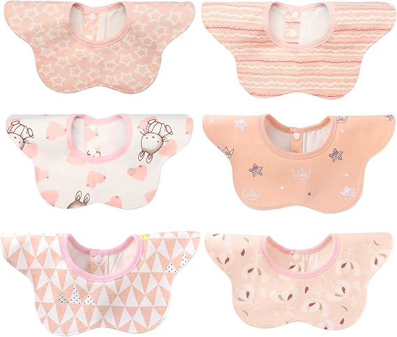 Amazon Co Jp スタイ よだれかけ 女の子 お食事エプロン 新生児 赤ちゃん 子供 防水スタイ ベビー ビブ 食事用エプロン 出産祝い 6枚セット コットン100 人気 かわいい 花びら型 360 回転 調整可能 出産準備セット ギフト ベビー マタニティ