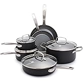 GreenPan Chatham Hard Anodized Healthy Ceramic Nonstick 10 Piece Cookware Pots and Pans Set, Frying Pan Skillets, Saucepans, Saute Pan, Stockpot, Lids, PFAS-Free, Dishwasher & Oven Safe, Gray