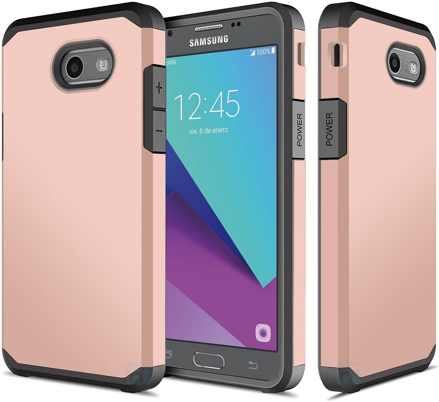 Galaxy J7 V, Galaxy J7 Prime, Galaxy J7 Perx, Galaxy Halo, Galaxy J7 Sky Pro, Galaxy J7 2017, ATUS Hybrid Dual Layer Slim Fit Case (Rosegold/Black)