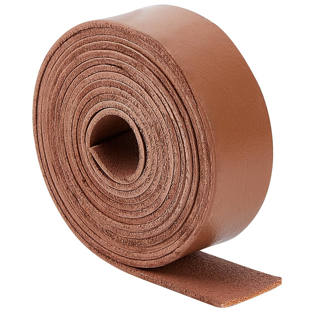 GORGECRAFT 25mm x 2m Flat Leather Strap Genuine Leather Strips 2mm Thick Cowhide Leather Cord Braiding Thread Rope for Bracelets Necklace Jewelry Making Collars Guitar Belts DIY Crafts, Camel