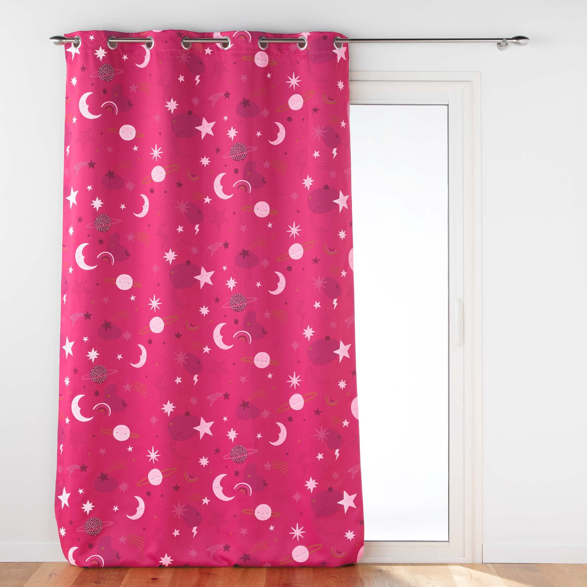 Douceur d'Intérieur, Moonlight Curtain with Eyelets 140 x 260 cm Fuchsia Printed Blackout
