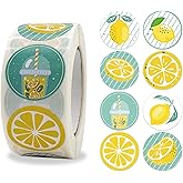 500PCS Lemon Stickers Yellow Green Fruit Decals 1 Inch 8 Different Round Roll Lemons Themed Birthday Party Favors Business Card Candy Cookie Bag Envelope Seals Gift Wrapping (Lemon)