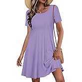 JOLIGAL Summer Dresses for Women Casual Short Sleeve Sundress Scoop Neck Beach T Shirt Dress with Pockets