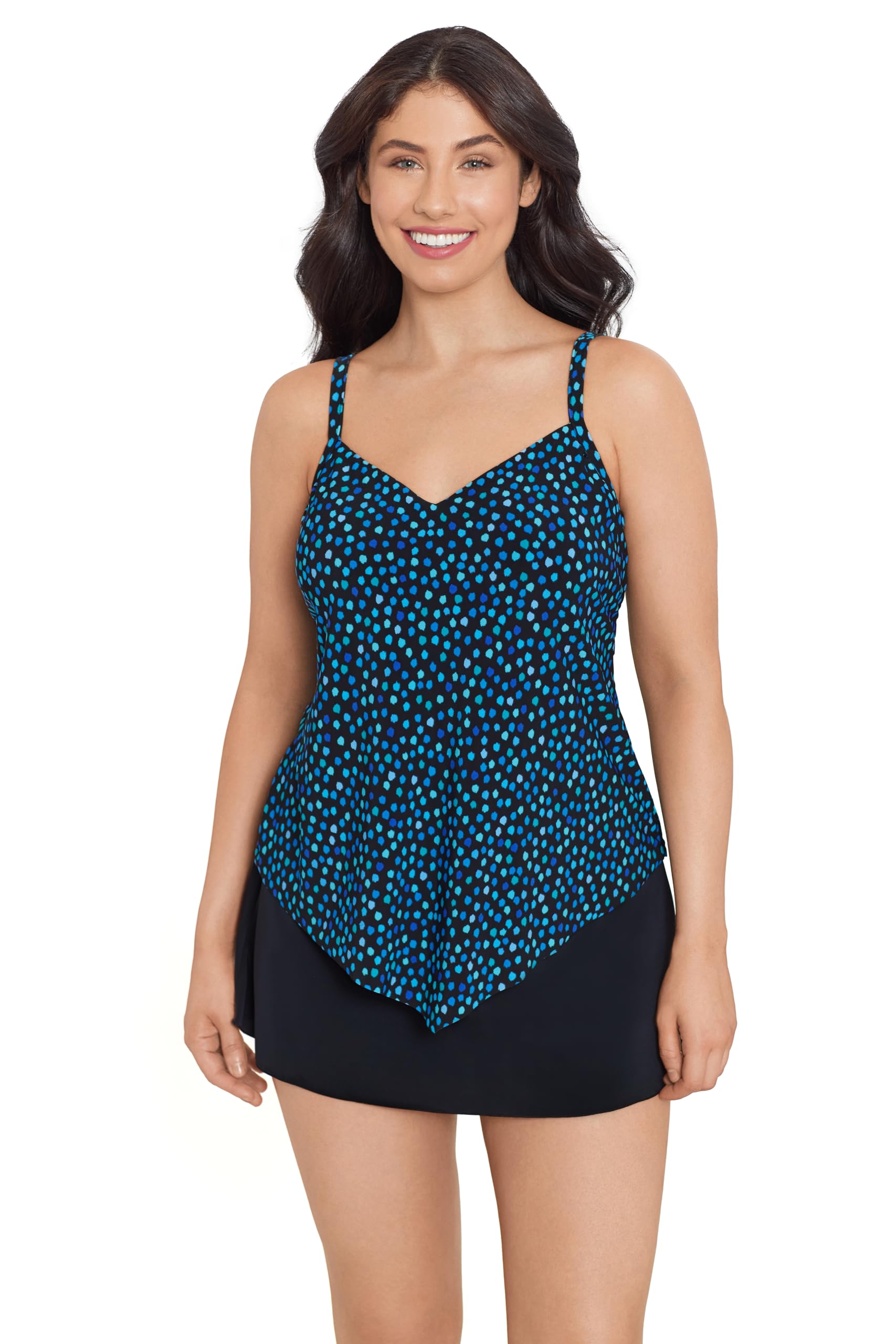 Trimshaper Womens Adjustable Hank Swim Tankini Top with Built-in Bra Support, Funfetti, 12