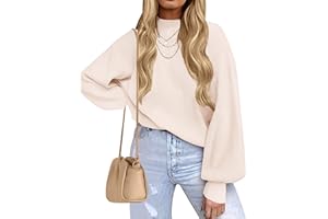 ZESICA Women's Casual Turtleneck Long Lantern Sleeve Fall 2025 Oversized Ribbed Knit Pullover Sweater Jumper Top