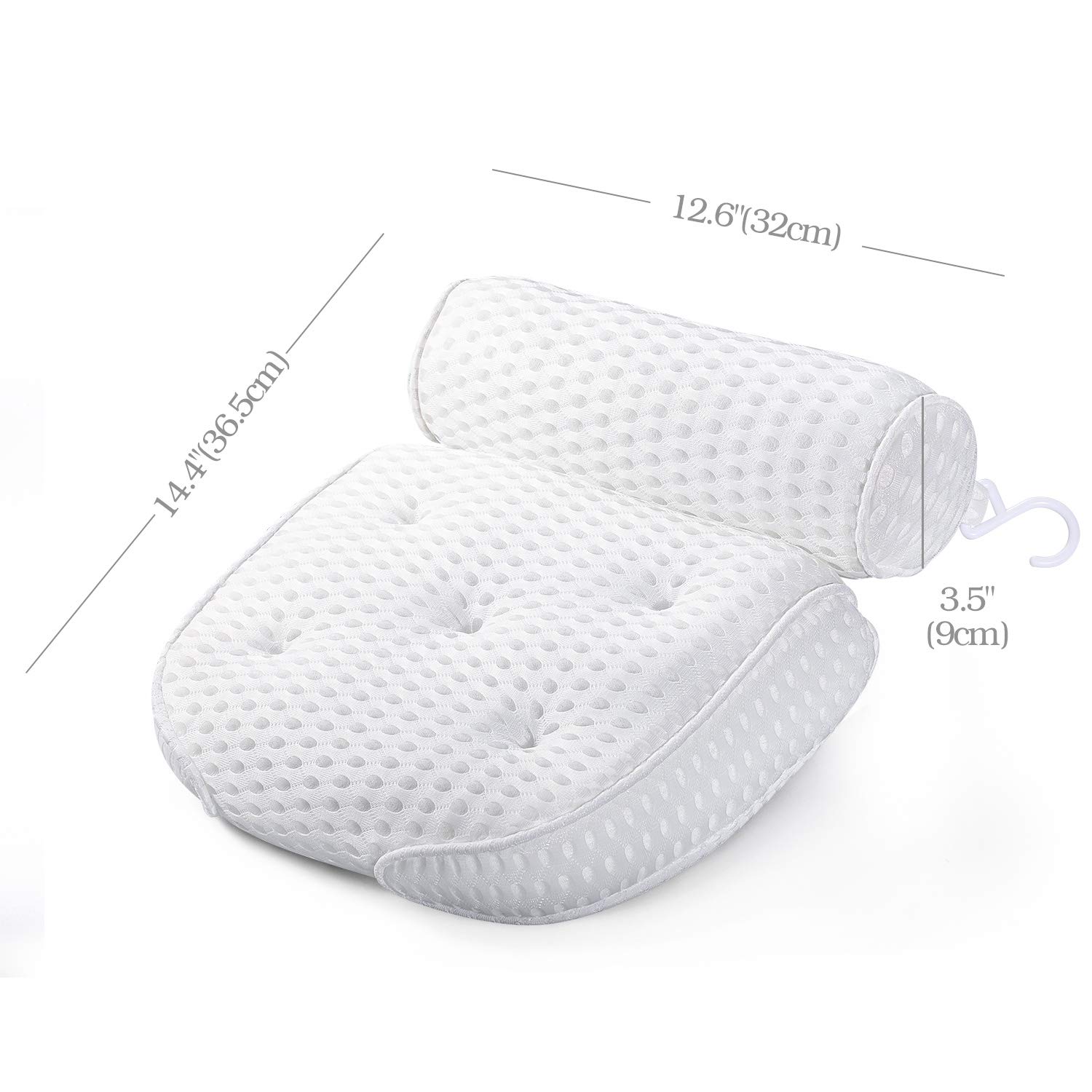 Pretigo Bath Pillow Bathtub Pillow, Bath Pillows for Tub with Neck, Head, Shoulder and Back Support, 4D Air Mesh Spa Pillow and 7 Suction Cups for Bath(12.6x14.4x3.5in, White) : Beauty