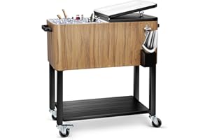 EDOSTORY 80 Quart Rolling Ice Chest Cooler Cart,Patio Backyard Party Drink Beverage Bar Stand Up Cooler Trolley with Ice Scoop