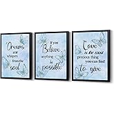 Blue Butterfly Canvas Wall Art With Black Framed Motivational Quote Wall Art Butterflies Pictures Painting Print Wall Decor for Living Room Bedroom Bathroom 12‘’x16''x3 Inch